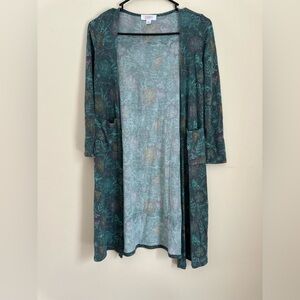 LuLaRoe Women's Top Teal Green with Pink Accents